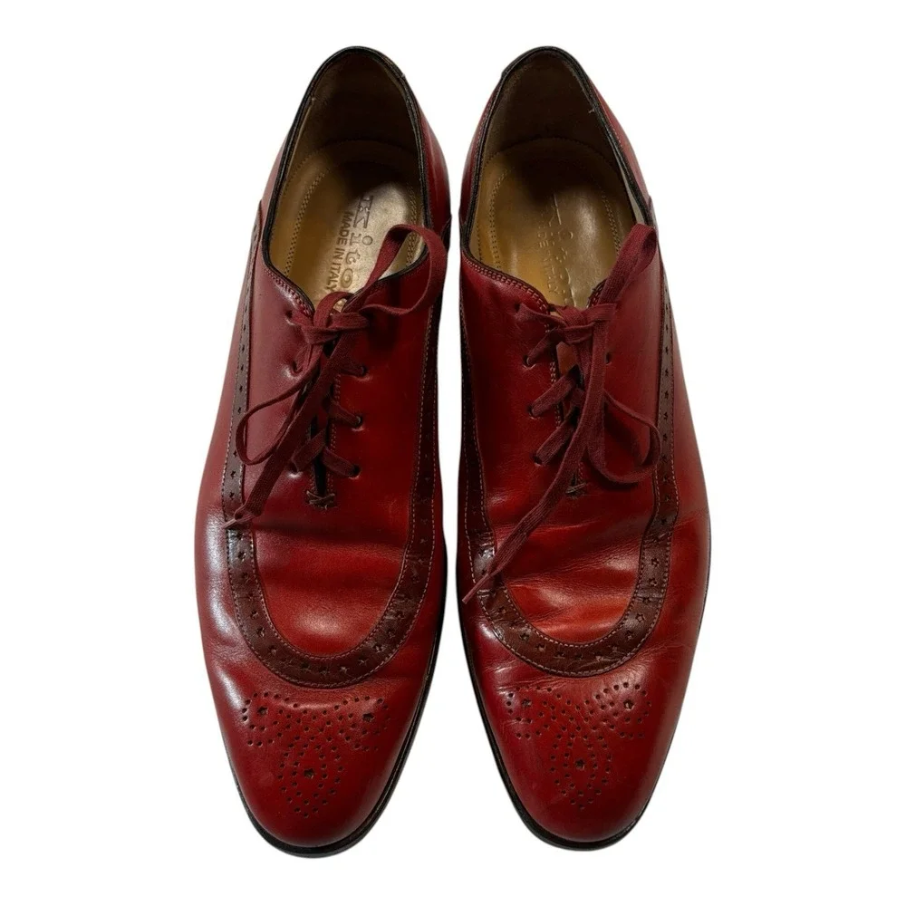 Kiton Mens Red Leather Lace-Up Oxford Dress Shoes Made in Italy Size 10.5